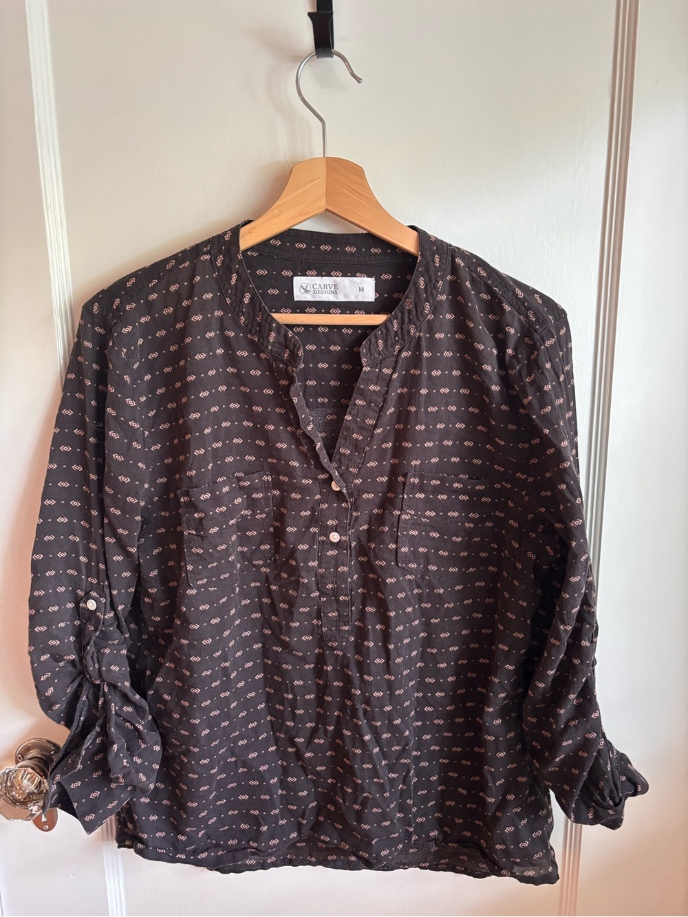 Carve Designs Black Print Popover Top